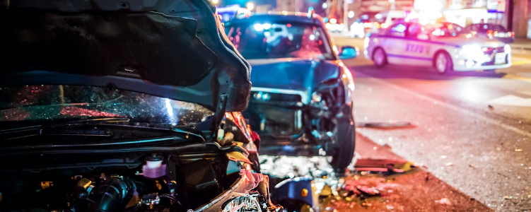Damaged cars after a car crash in New york