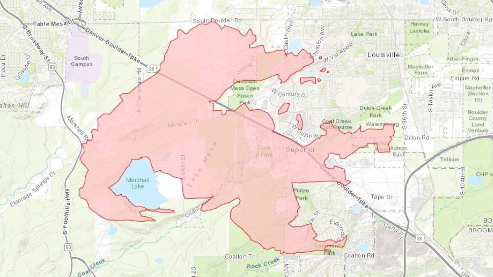 Map of Marshall Fire