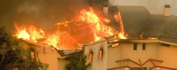 Burning house in Malibu, CA